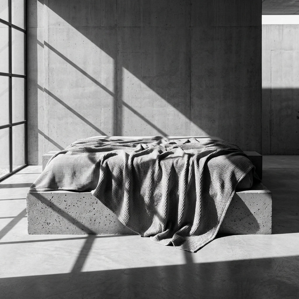 Monolith Ash Grey waffle throw banner