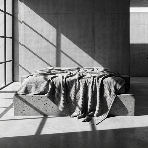Monolith Ash Grey waffle throw banner