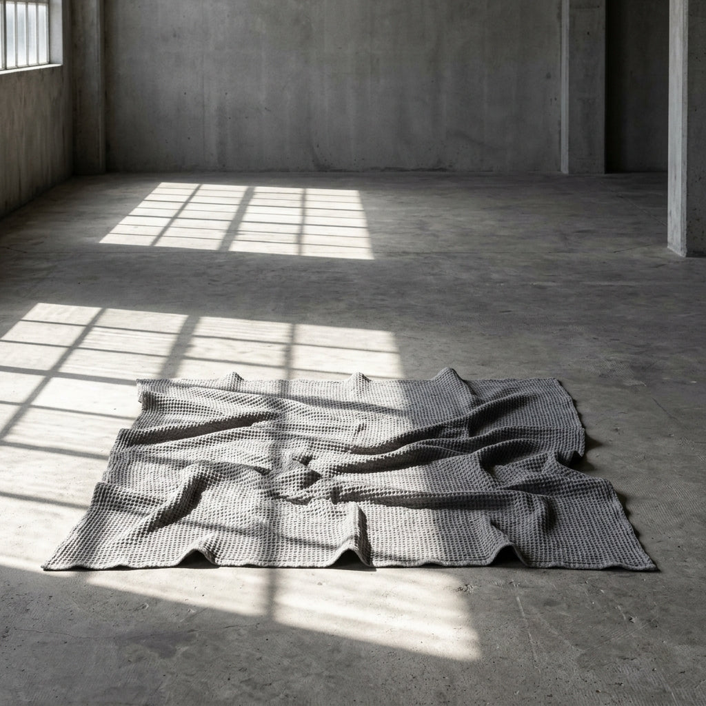 Monolith Ash Grey waffle throw lifestyle