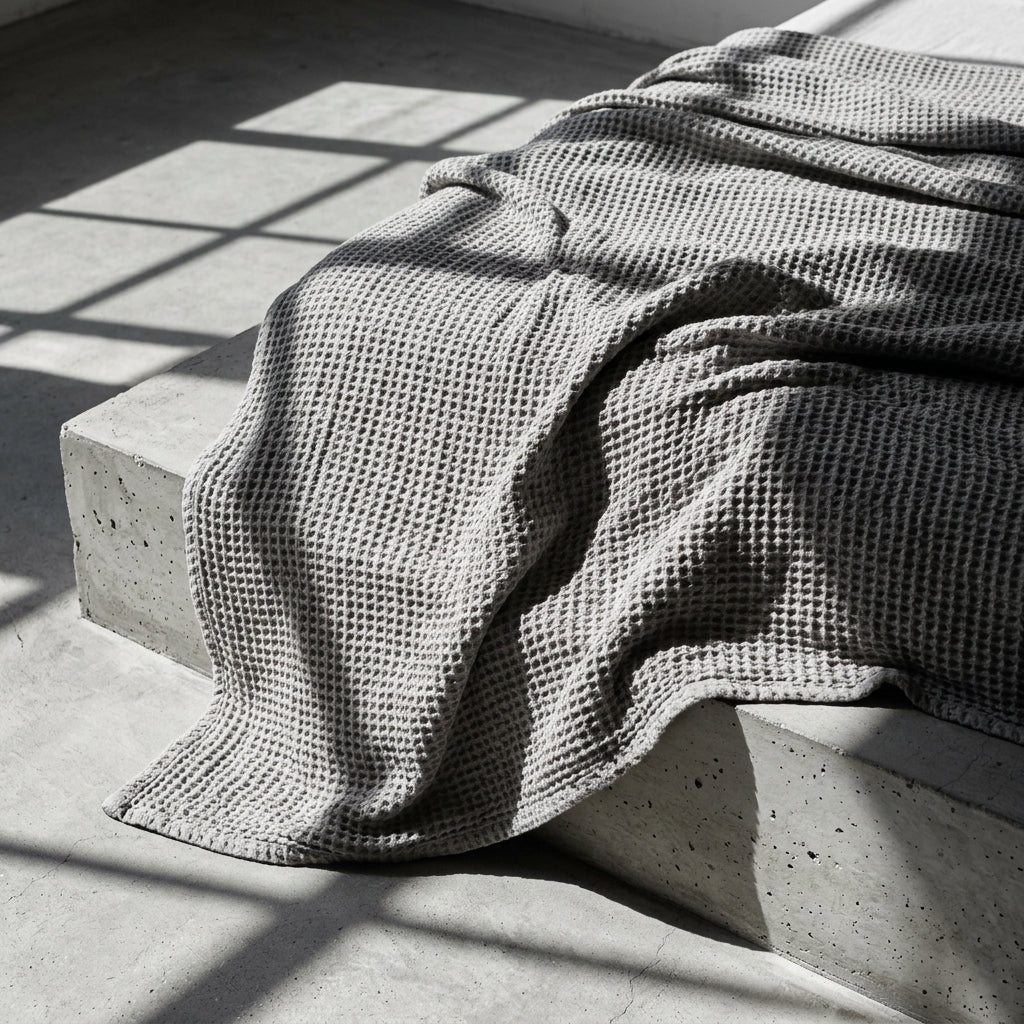 Monolith Ash Grey waffle throw social