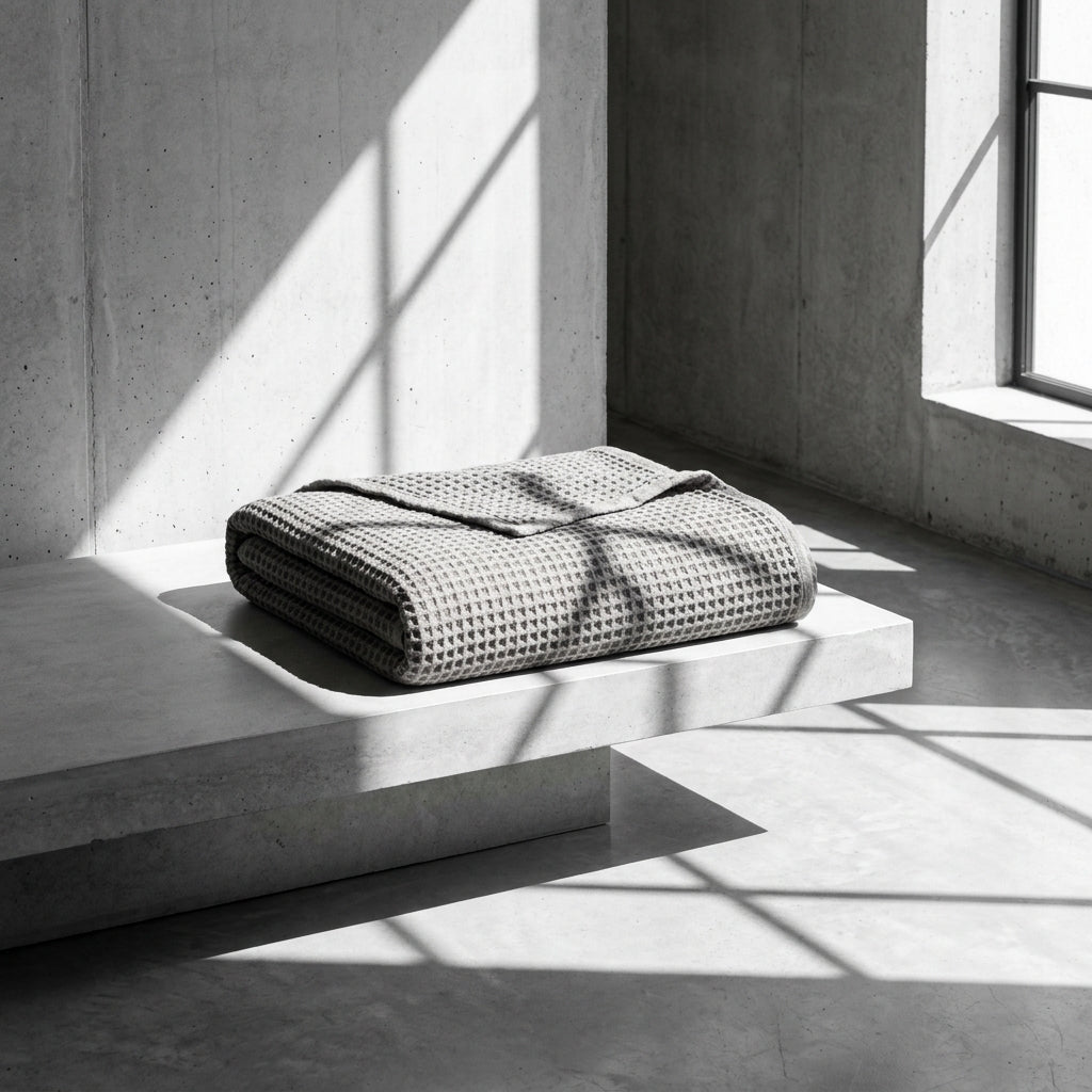 Monolith Ash Grey waffle throw ad
